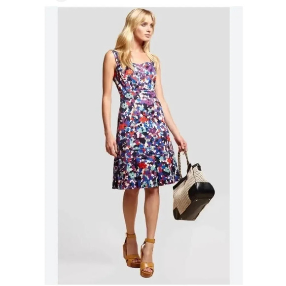 NWT Tory Burch Berdine Abstract Floral Logo Print Dress Amethyst Duriez Size 10 - Picture 1 of 10